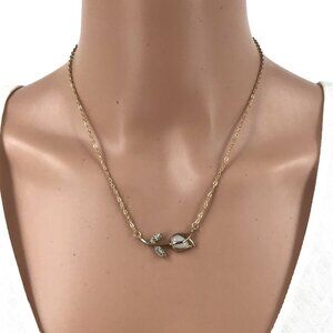 Tulip Necklace Gold Tone Rhinestone Accent Adjustable Length